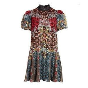 Alice And Olivia Janis Mixed Print Puff Sleeve Mini Dress Size 14 Art To Wear
